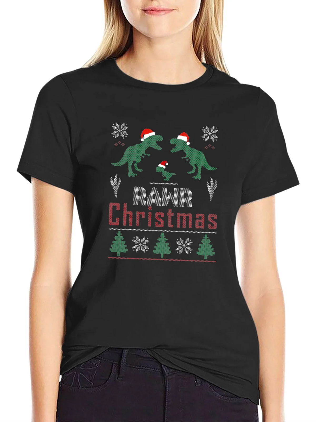 Rawr Christmas Dinosaur Ugly Sweater T-Shirt