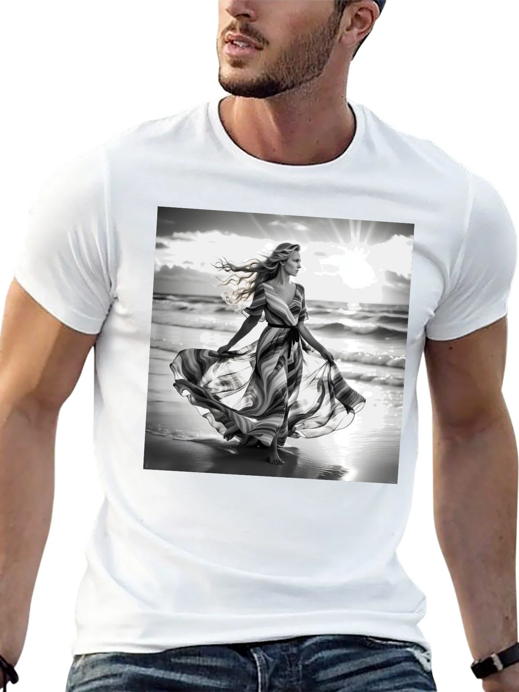 Elegant Woman on Beach T-Shirt
