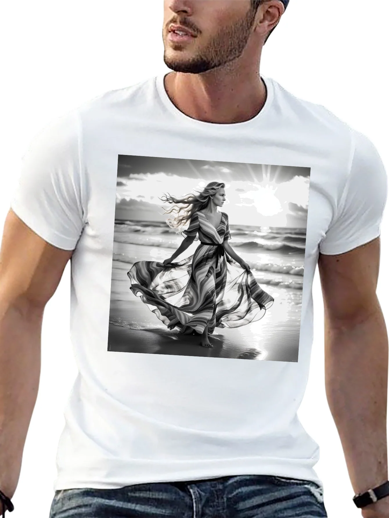 Elegant Woman on Beach T-Shirt