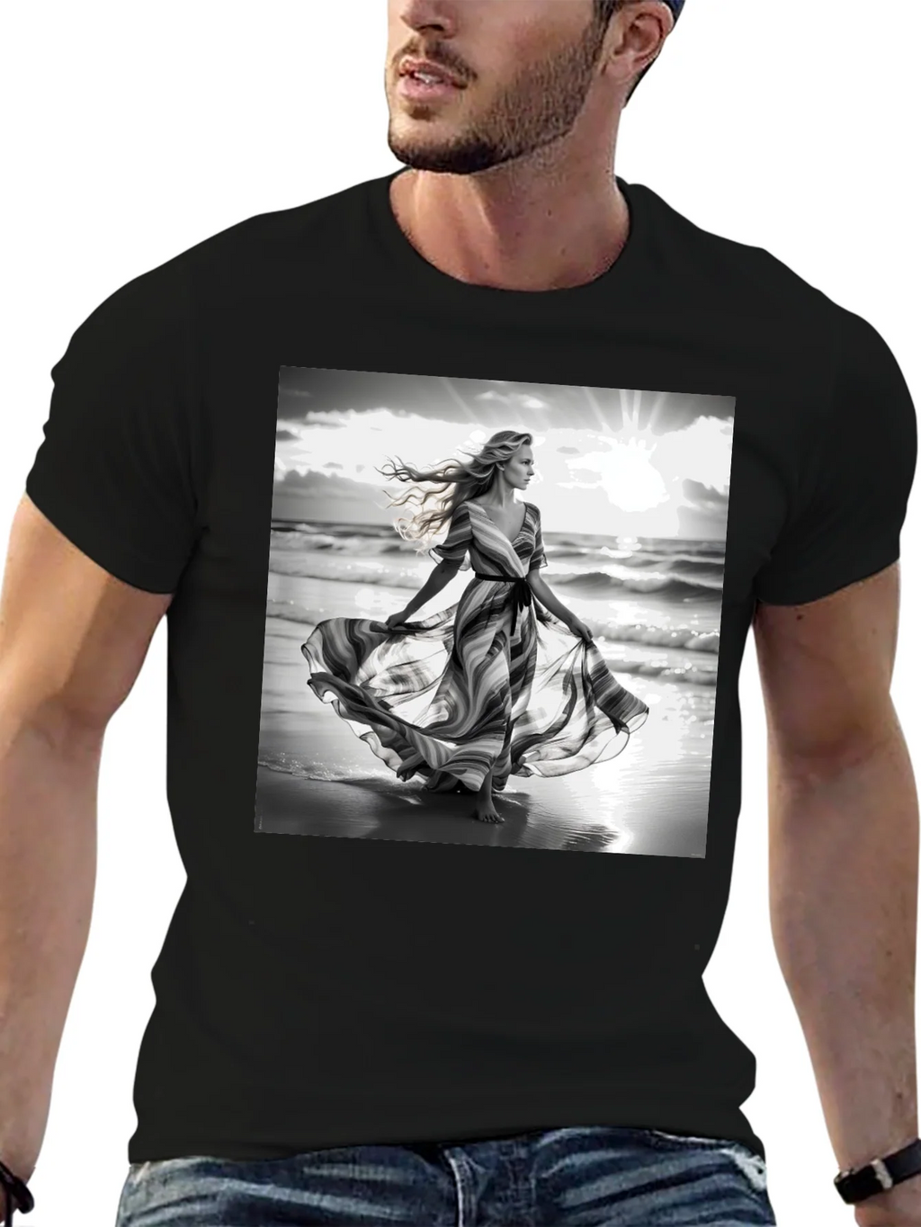 Elegant Woman on Beach T-Shirt