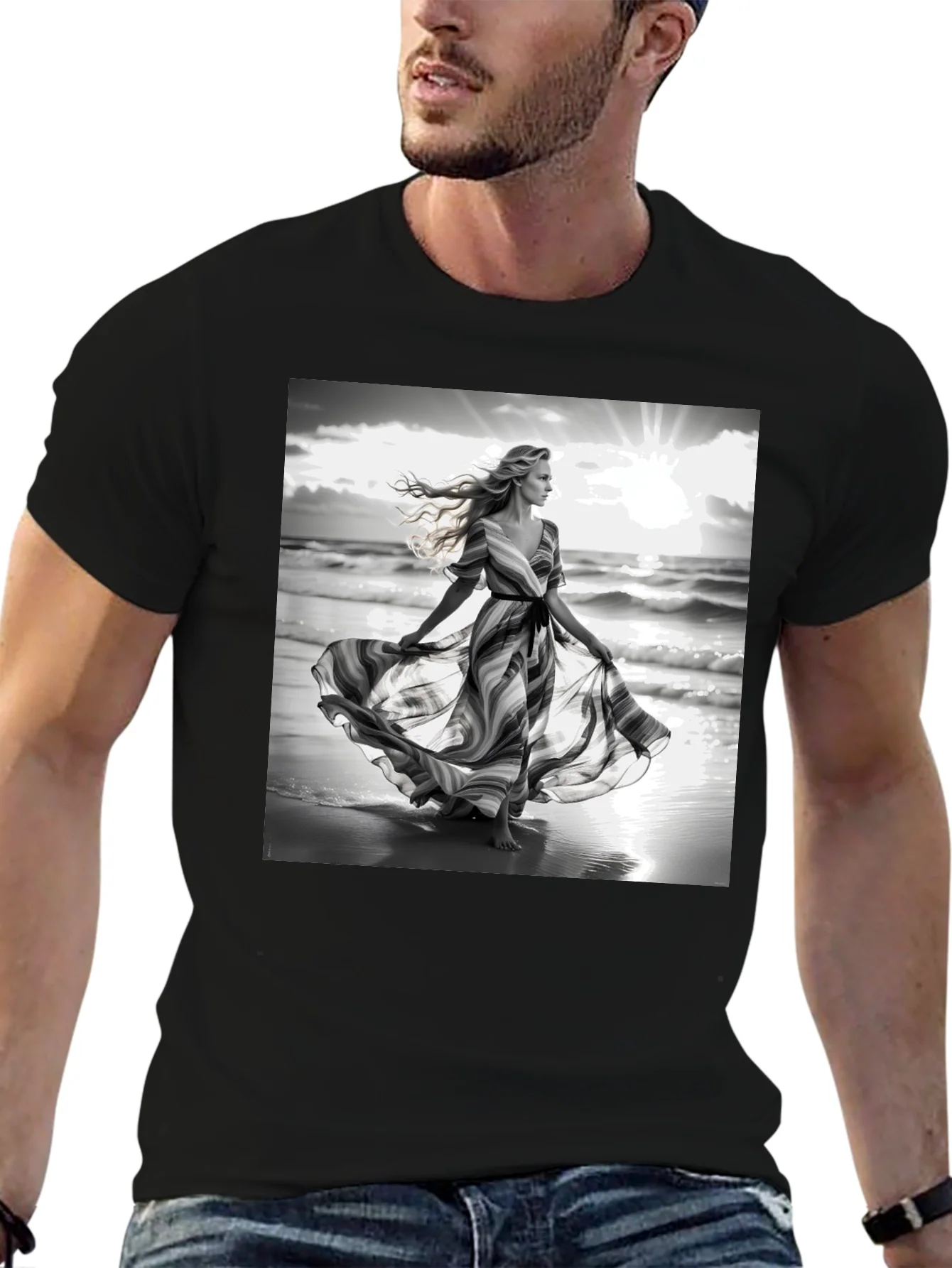 Elegant Woman on Beach T-Shirt