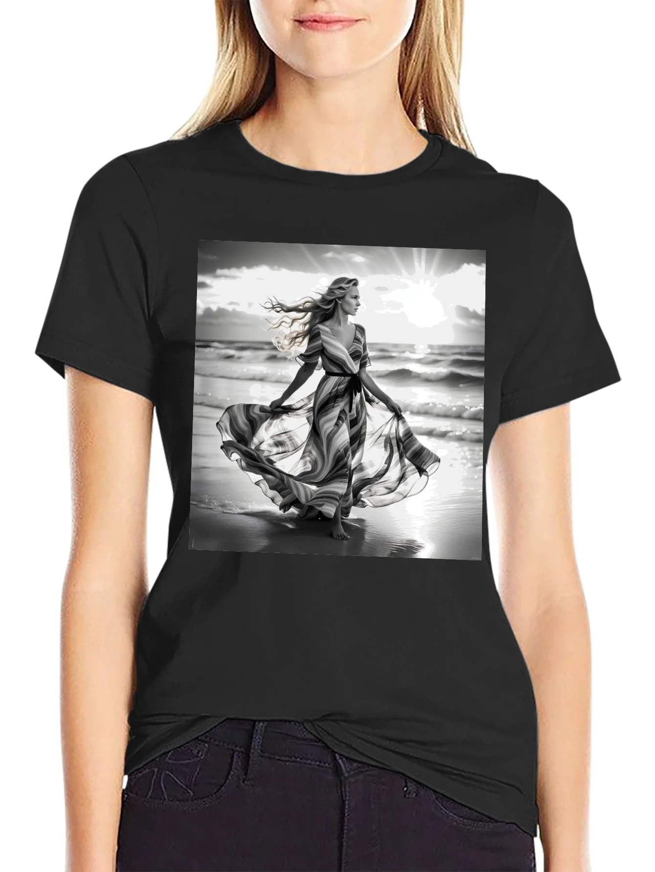 Elegant Woman on Beach T-Shirt