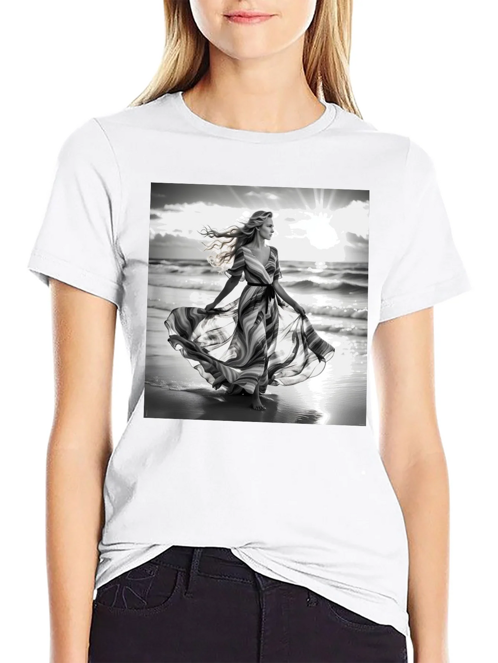 Elegant Woman on Beach T-Shirt