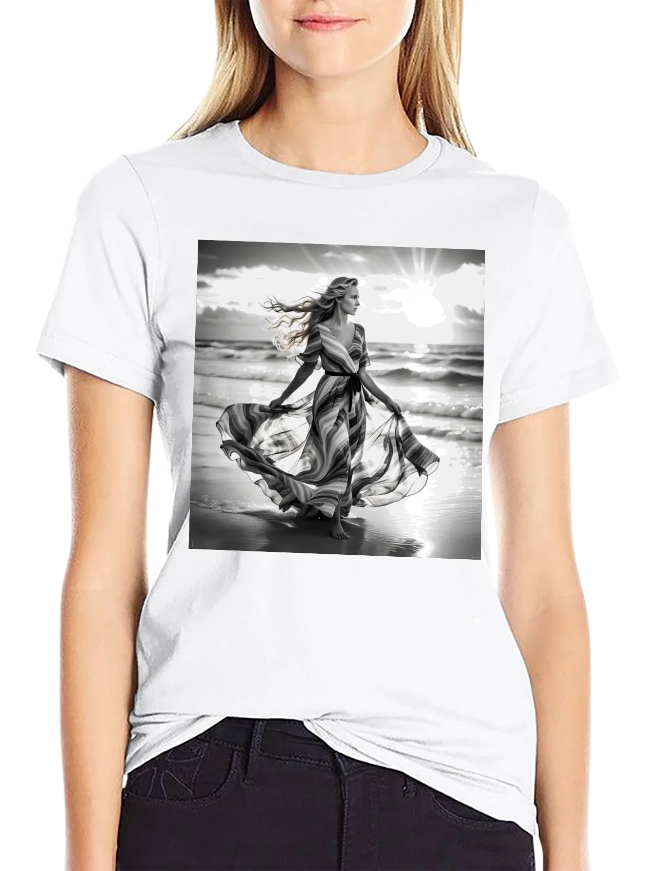 Elegant Woman on Beach T-Shirt
