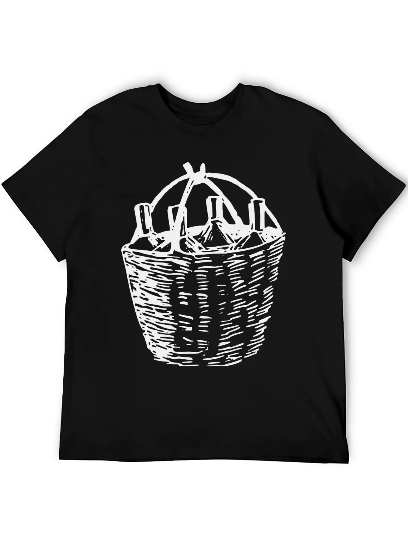 Wine Basket Graphic Tee - Black Cotton T-Shirt