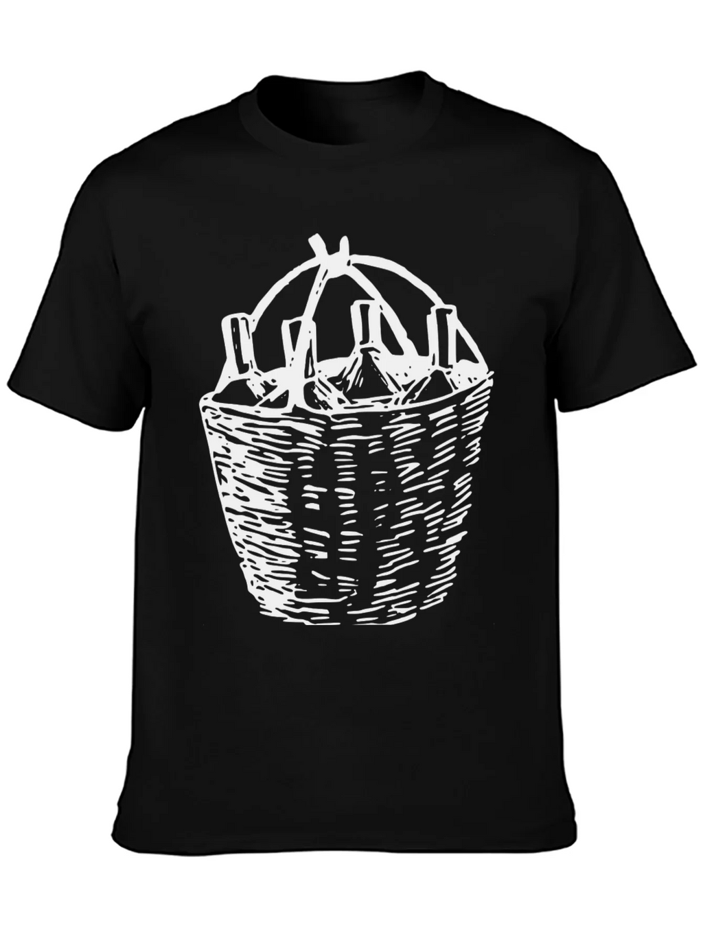 Wine Basket Graphic Tee - Black Cotton T-Shirt