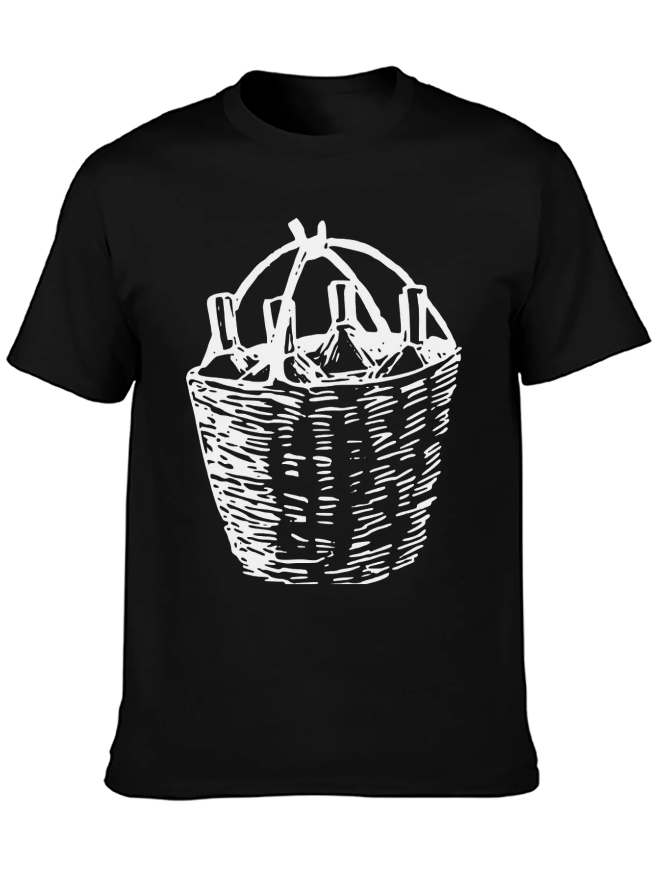 Wine Basket Graphic Tee - Black Cotton T-Shirt