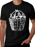Wine Basket Graphic Tee - Black Cotton T-Shirt