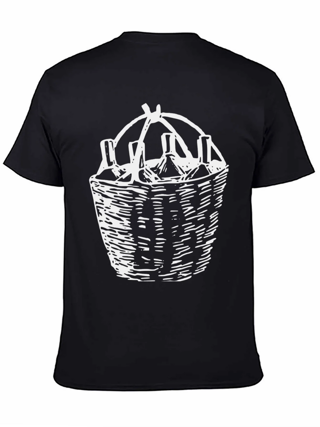 Wine Basket Graphic Tee - Black Cotton T-Shirt