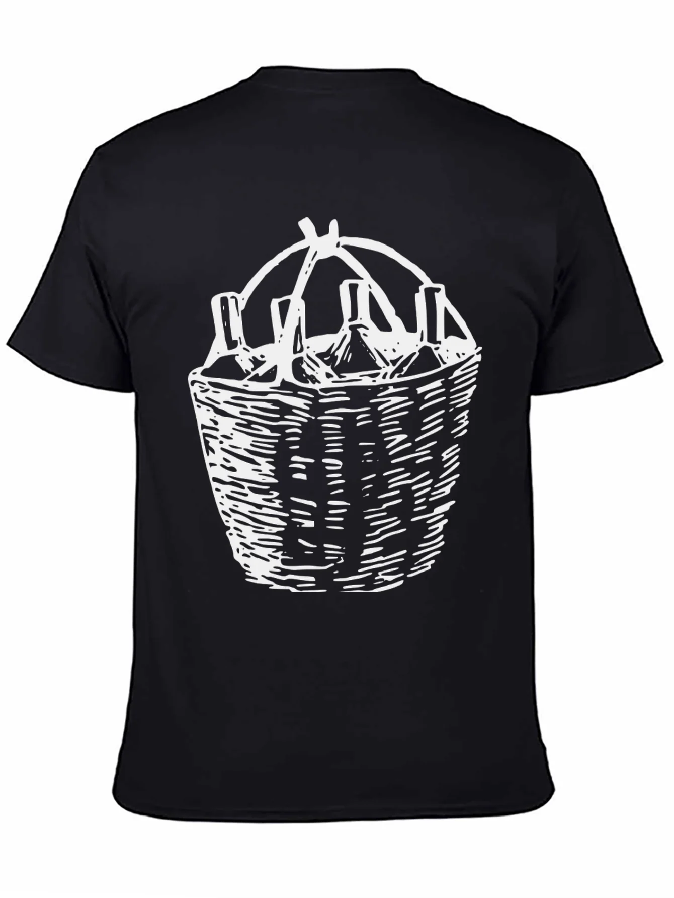 Wine Basket Graphic Tee - Black Cotton T-Shirt