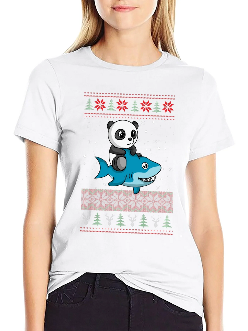 Panda Riding Shark Ugly Christmas Sweater T-Shirt