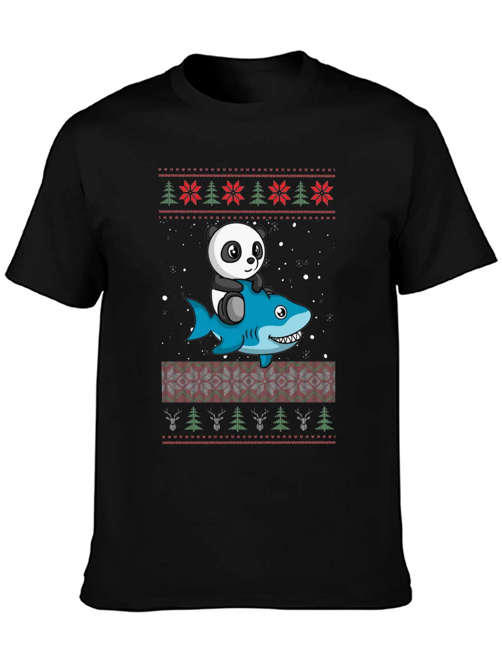 Panda Riding Shark Ugly Christmas Sweater T-Shirt