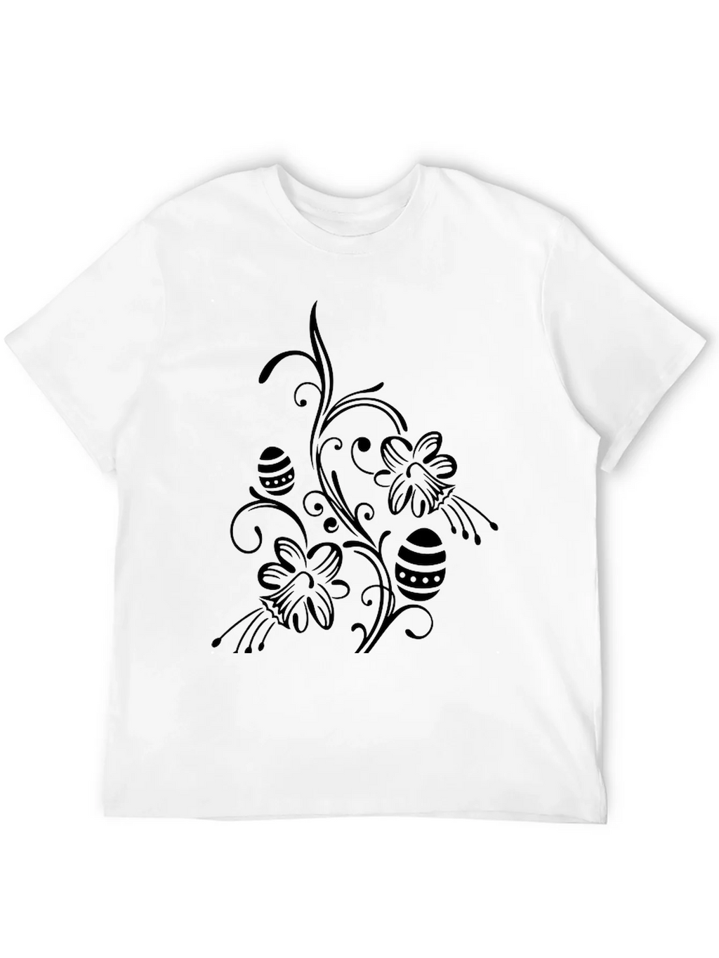 Floral Easter Egg Print Black T-Shirt