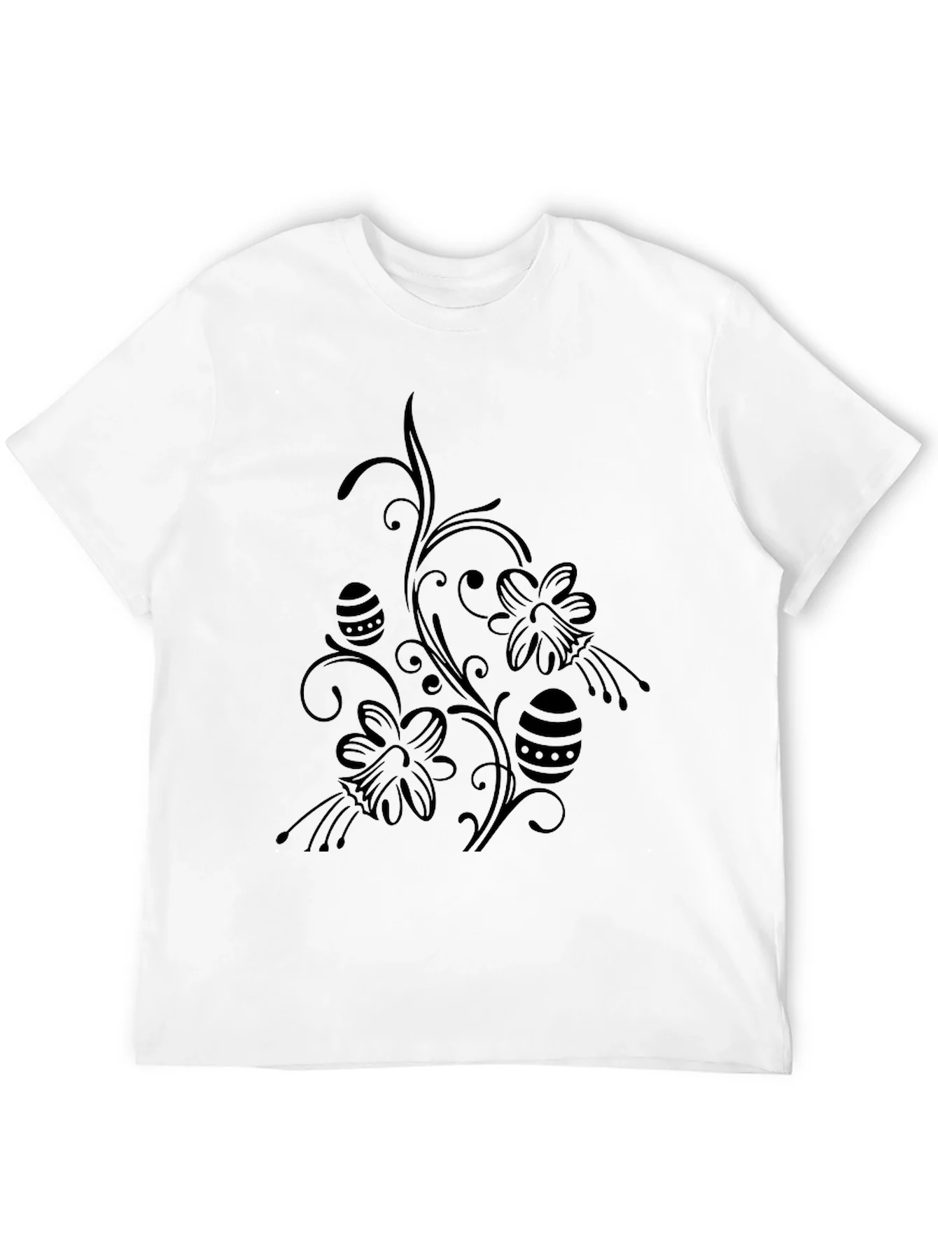 Floral Easter Egg Print Black T-Shirt