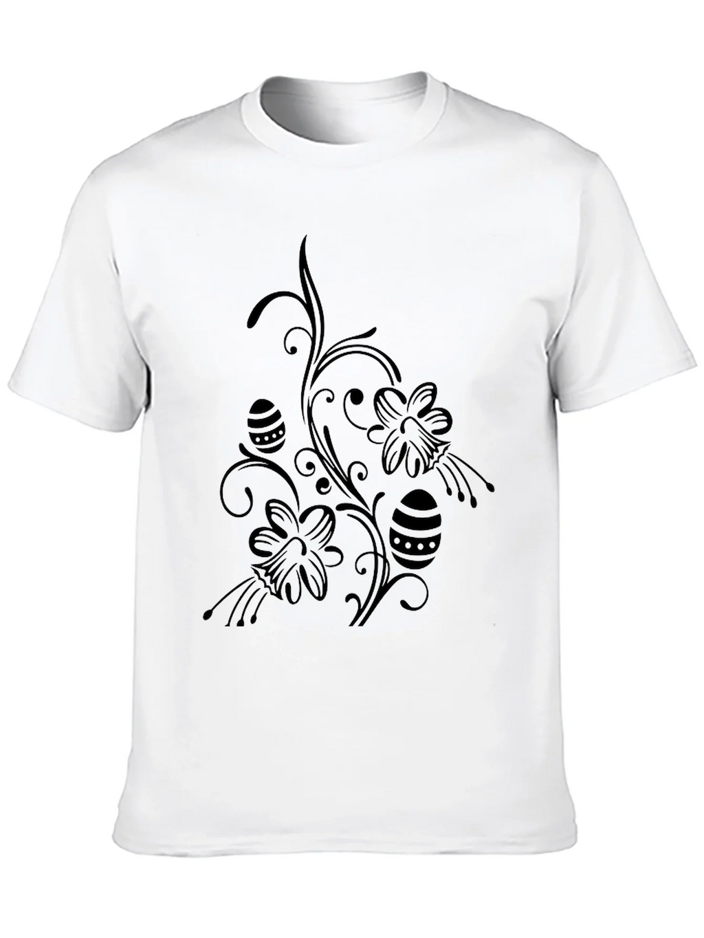 Floral Easter Egg Print Black T-Shirt