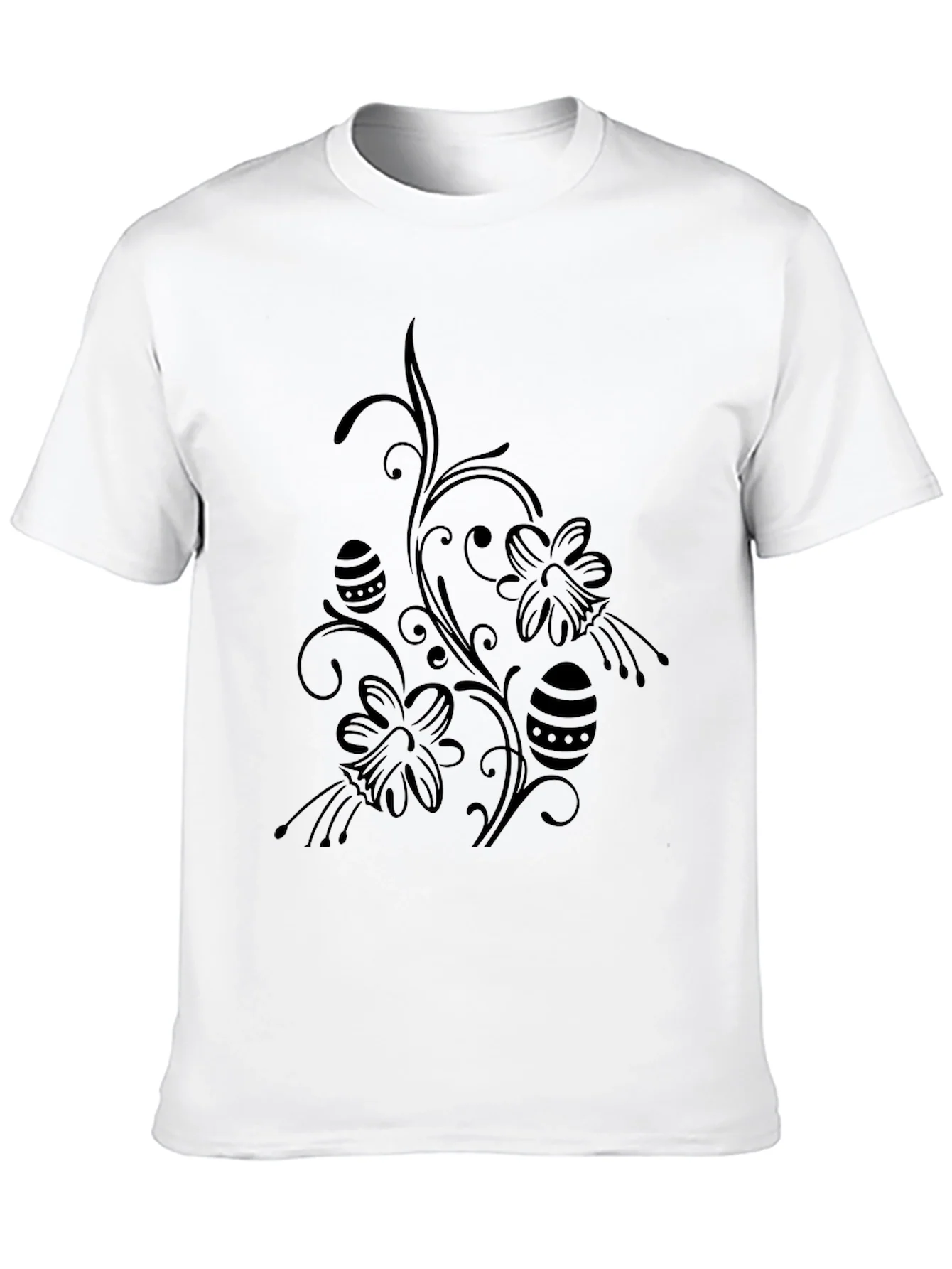 Floral Easter Egg Print Black T-Shirt