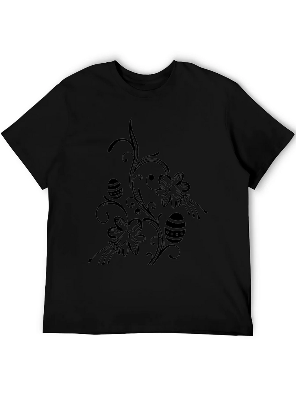 Floral Easter Egg Print Black T-Shirt
