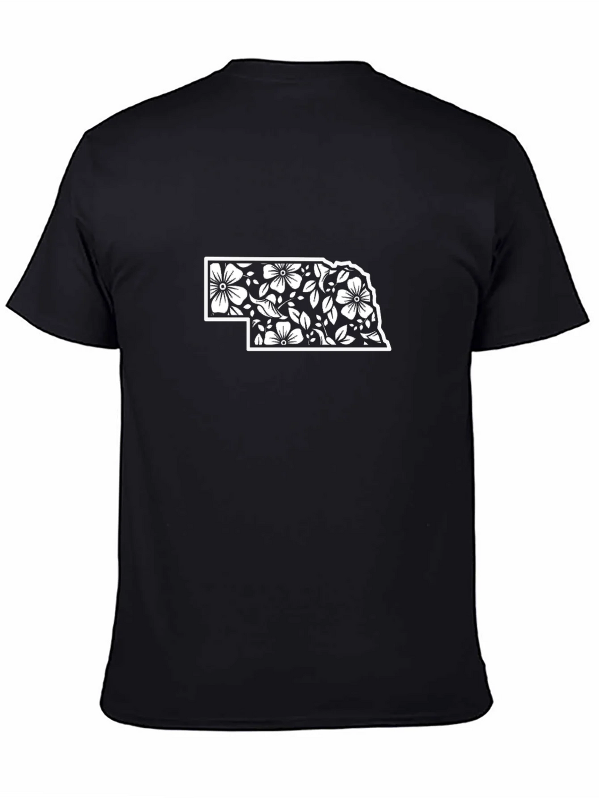 Nebraska Floral State Outline Black T-Shirt