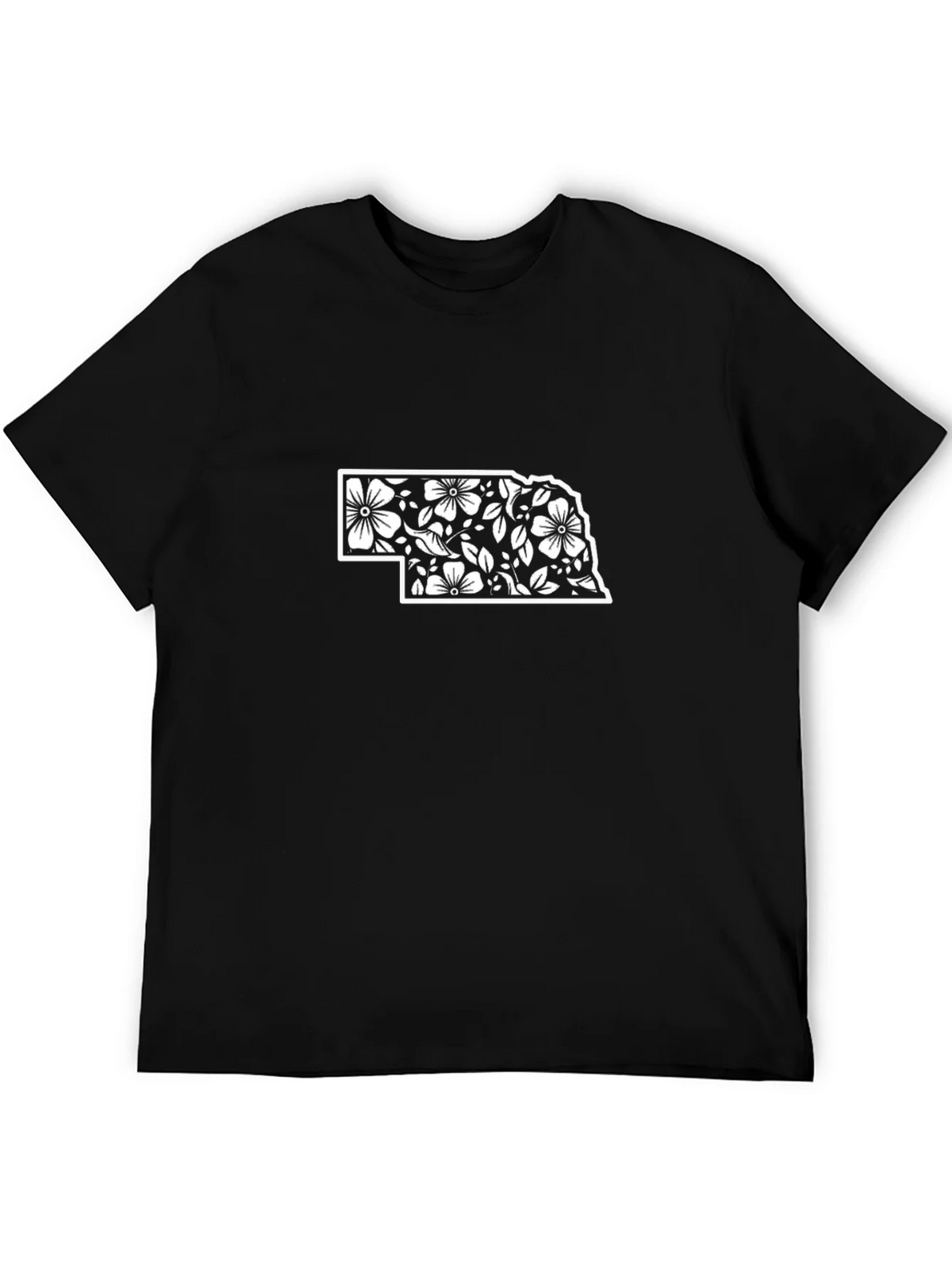Nebraska Floral State Outline Black T-Shirt