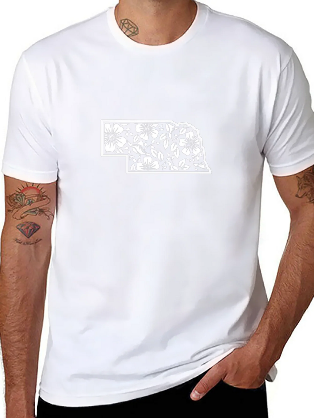 Nebraska Floral State Outline Black T-Shirt