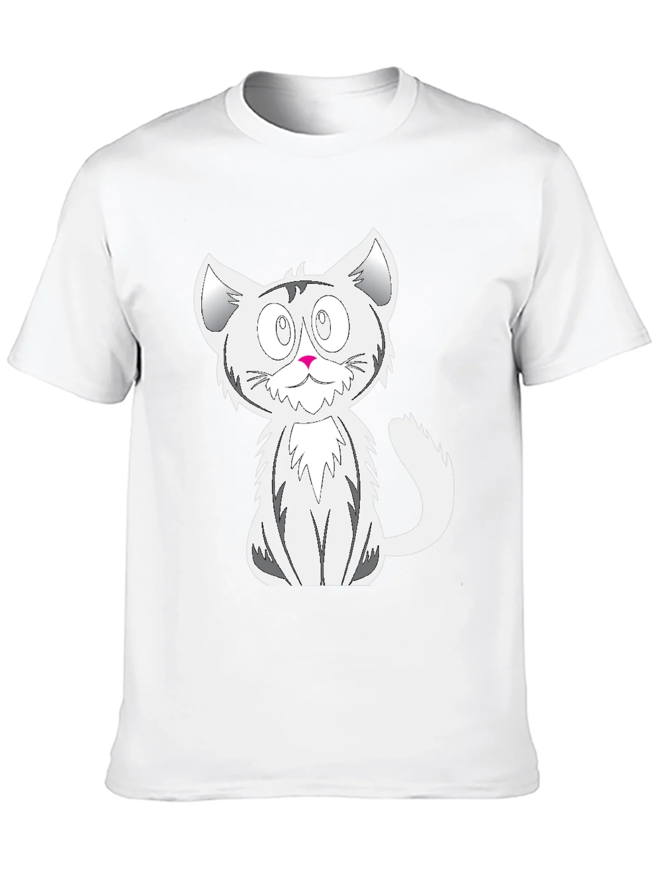 Cartoon Cat Graphic Tee - Black Cotton
