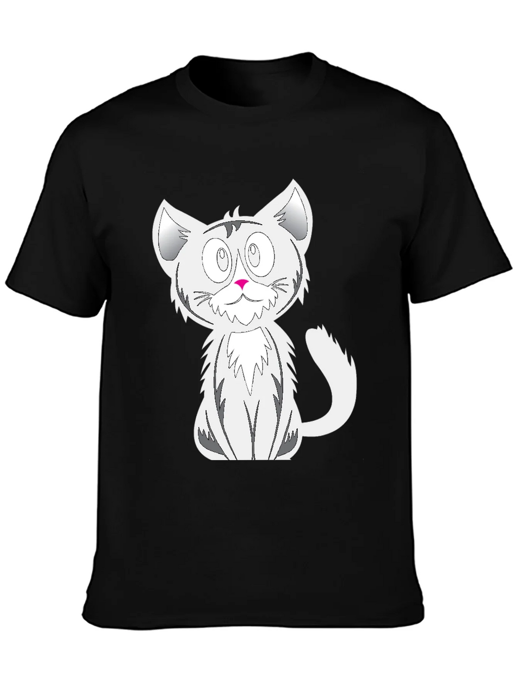 Cartoon Cat Graphic Tee - Black Cotton