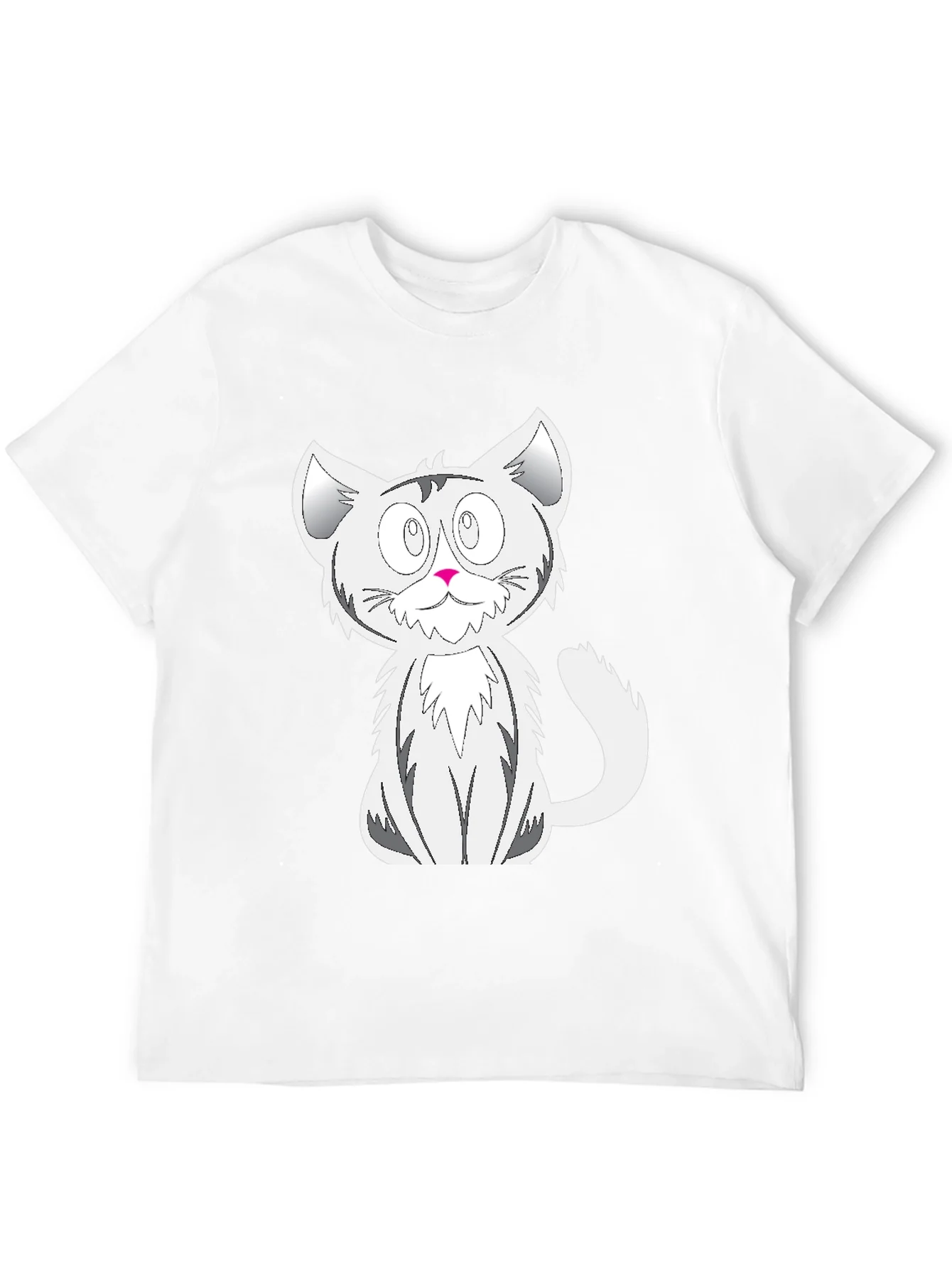 Cartoon Cat Graphic Tee - Black Cotton