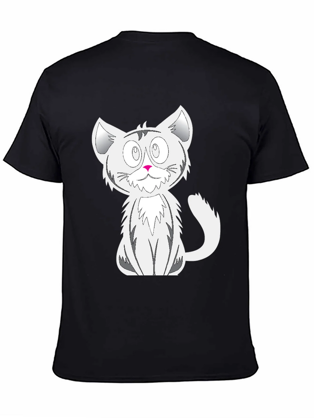Cartoon Cat Graphic Tee - Black Cotton