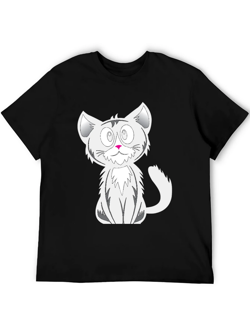 Cartoon Cat Graphic Tee - Black Cotton