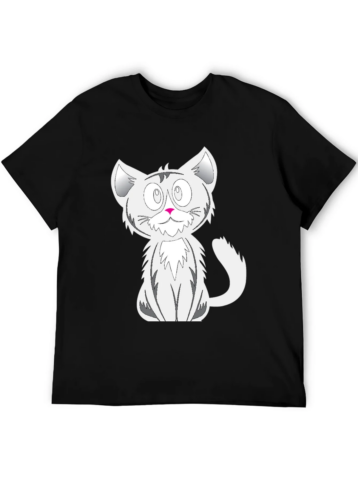 Cartoon Cat Graphic Tee - Black Cotton