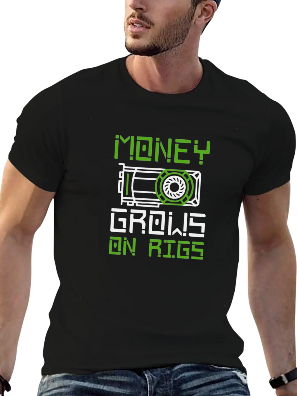 Crypto Mining T-Shirt: Money Grows On Rigs - Black