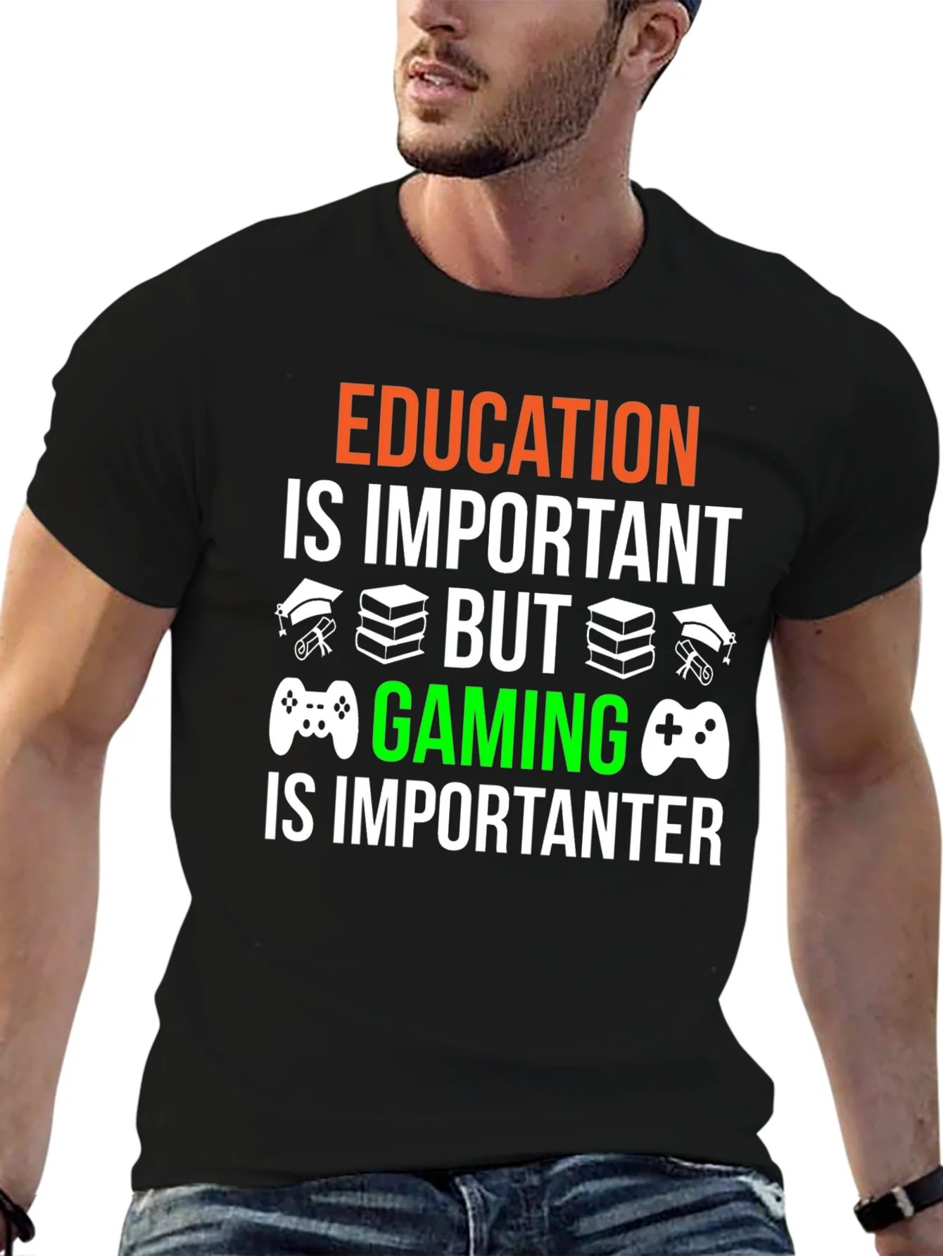 Education vs. Gaming Graphic T-Shirt