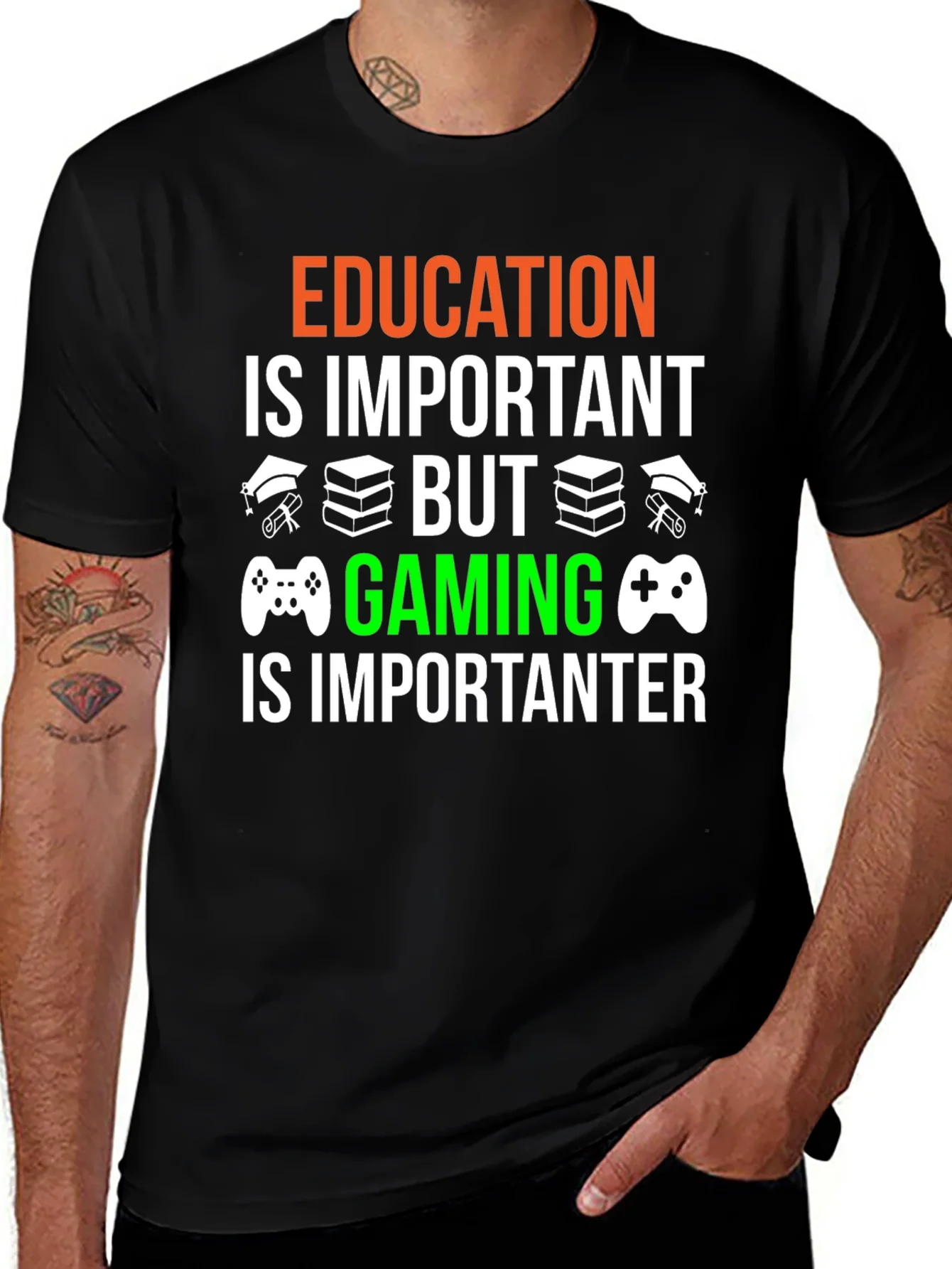 Education vs. Gaming Graphic T-Shirt