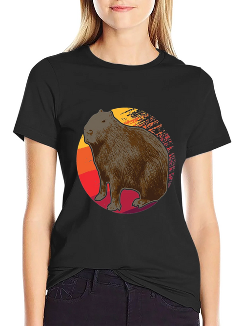 Capybara Sunset Graphic Tee - Soft Black T-Shirt
