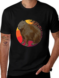 Capybara Sunset Graphic Tee - Soft Black T-Shirt