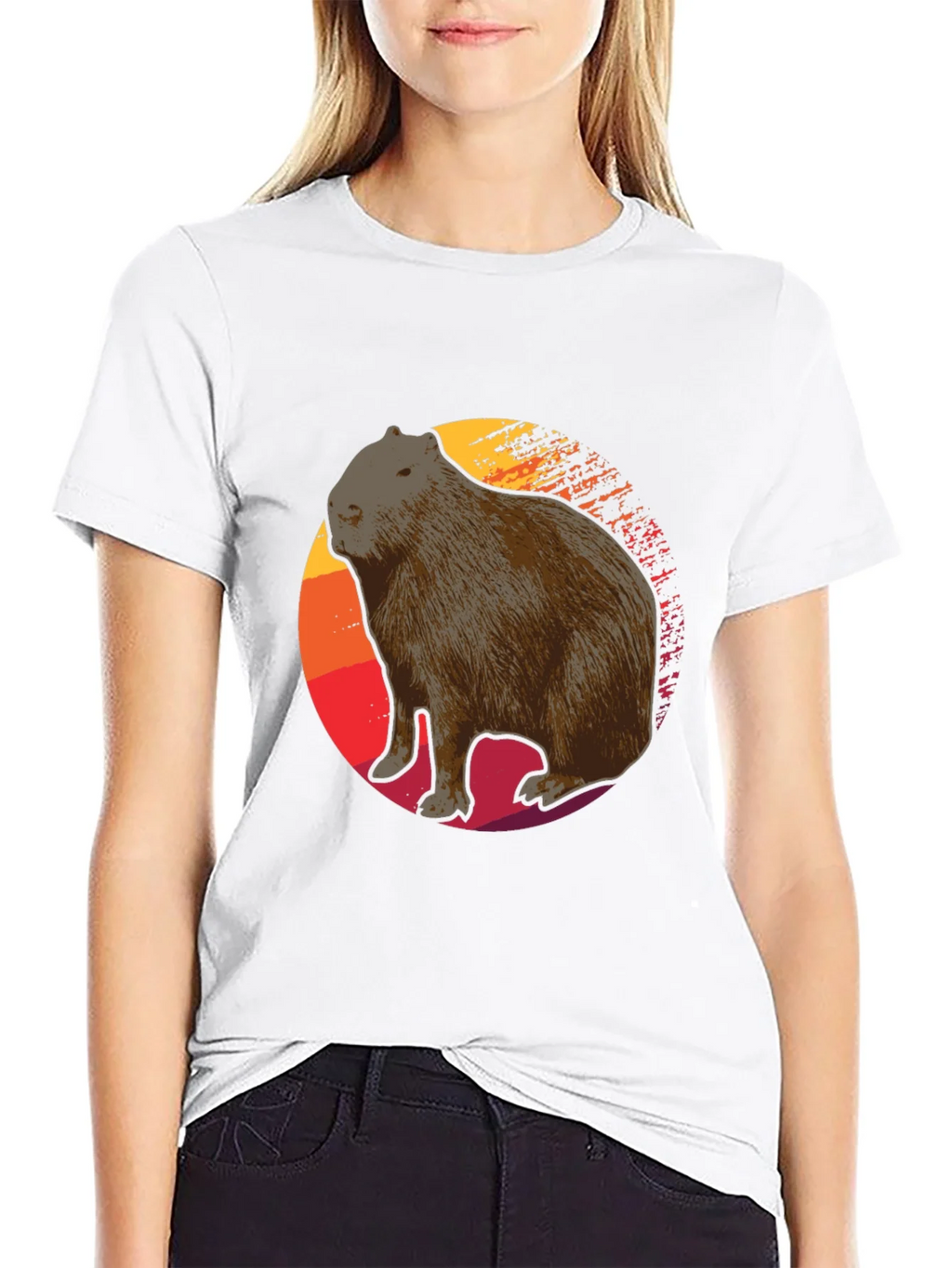 Capybara Sunset Graphic Tee - Soft Black T-Shirt