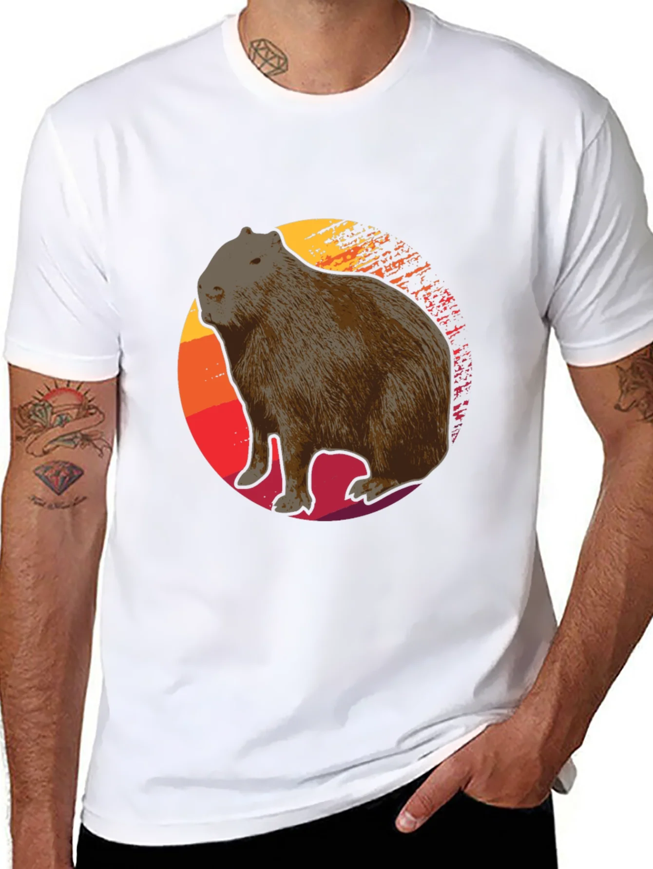 Capybara Sunset Graphic Tee - Soft Black T-Shirt