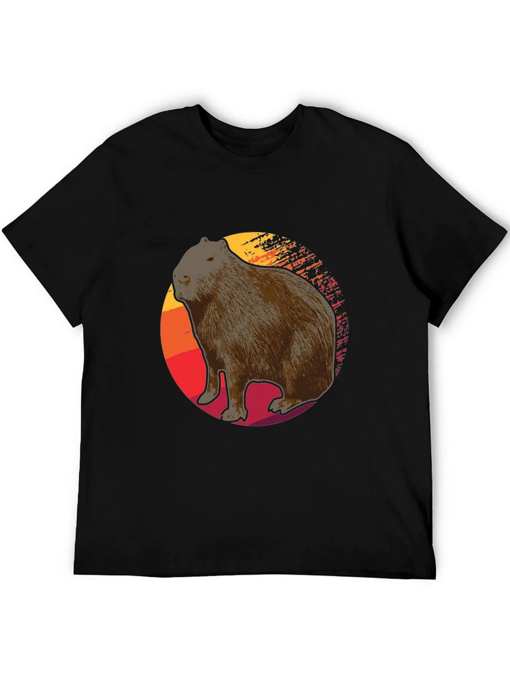 Capybara Sunset Graphic Tee - Soft Black T-Shirt