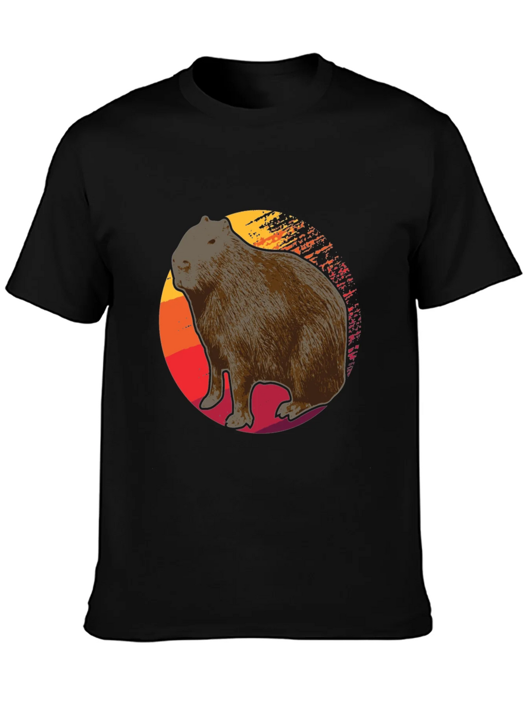Capybara Sunset Graphic Tee - Soft Black T-Shirt