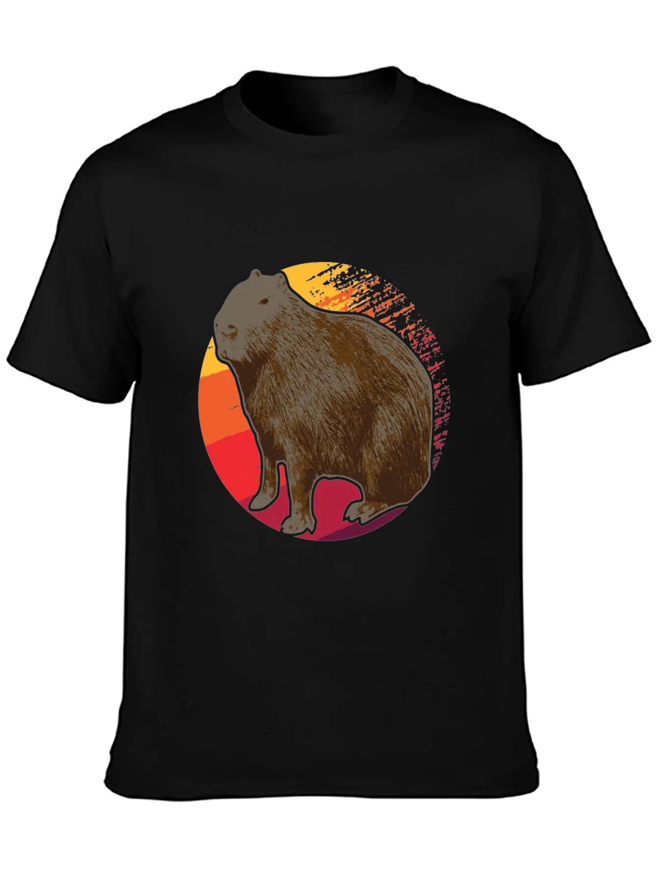 Capybara Sunset Graphic Tee - Soft Black T-Shirt