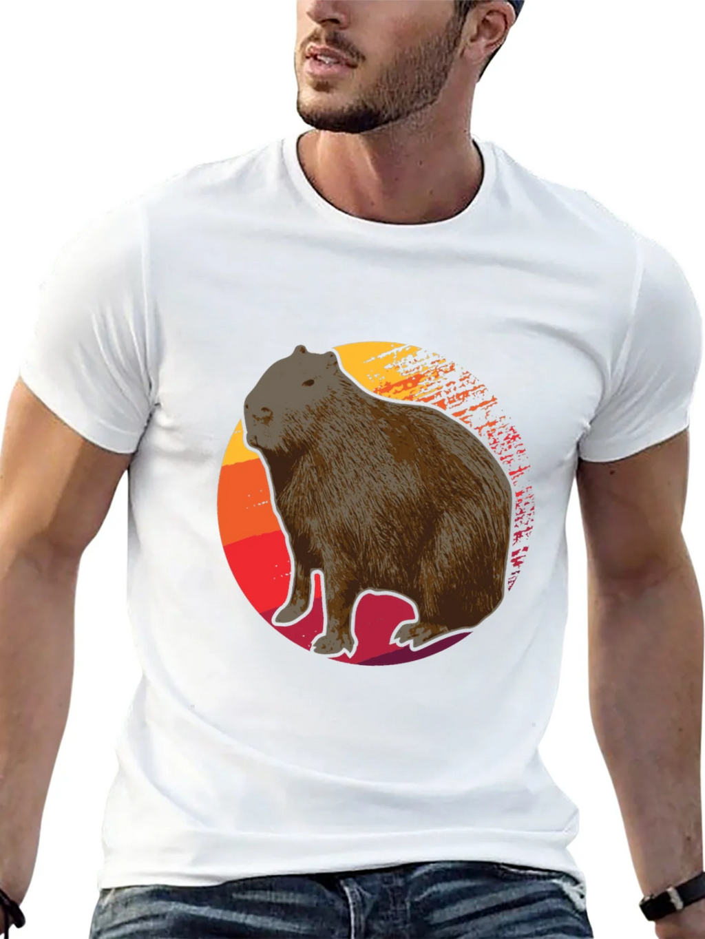 Capybara Sunset Graphic Tee - Soft Black T-Shirt