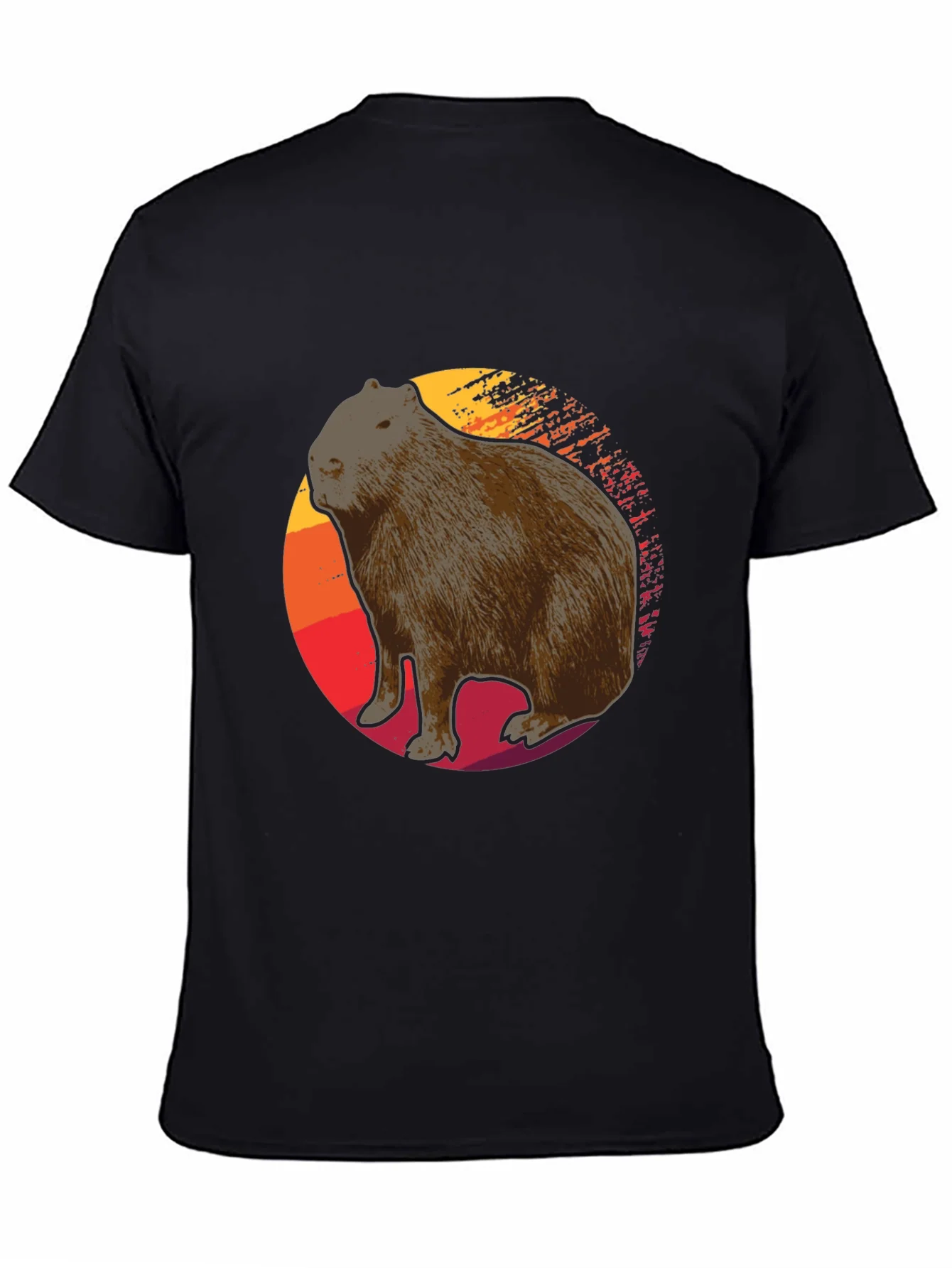 Capybara Sunset Graphic Tee - Soft Black T-Shirt