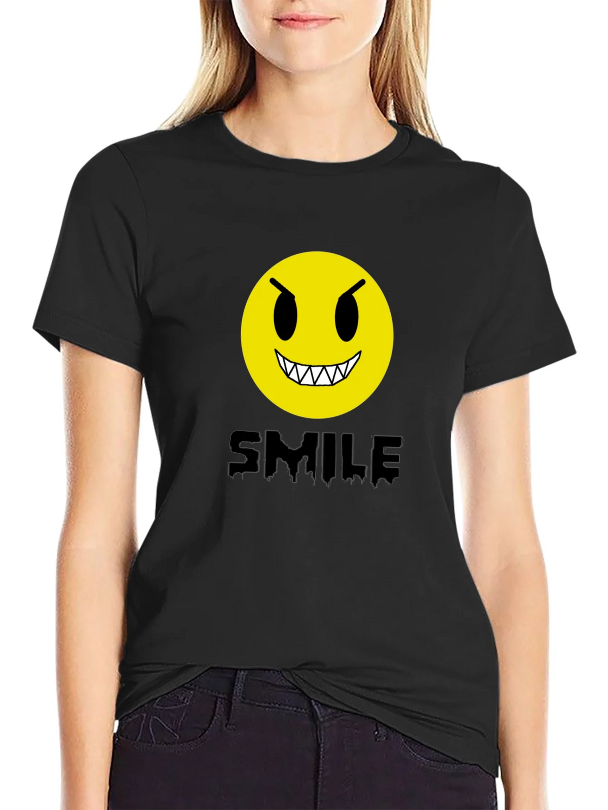 Evil Emoji Graphic Tee - Black Cotton T-Shirt