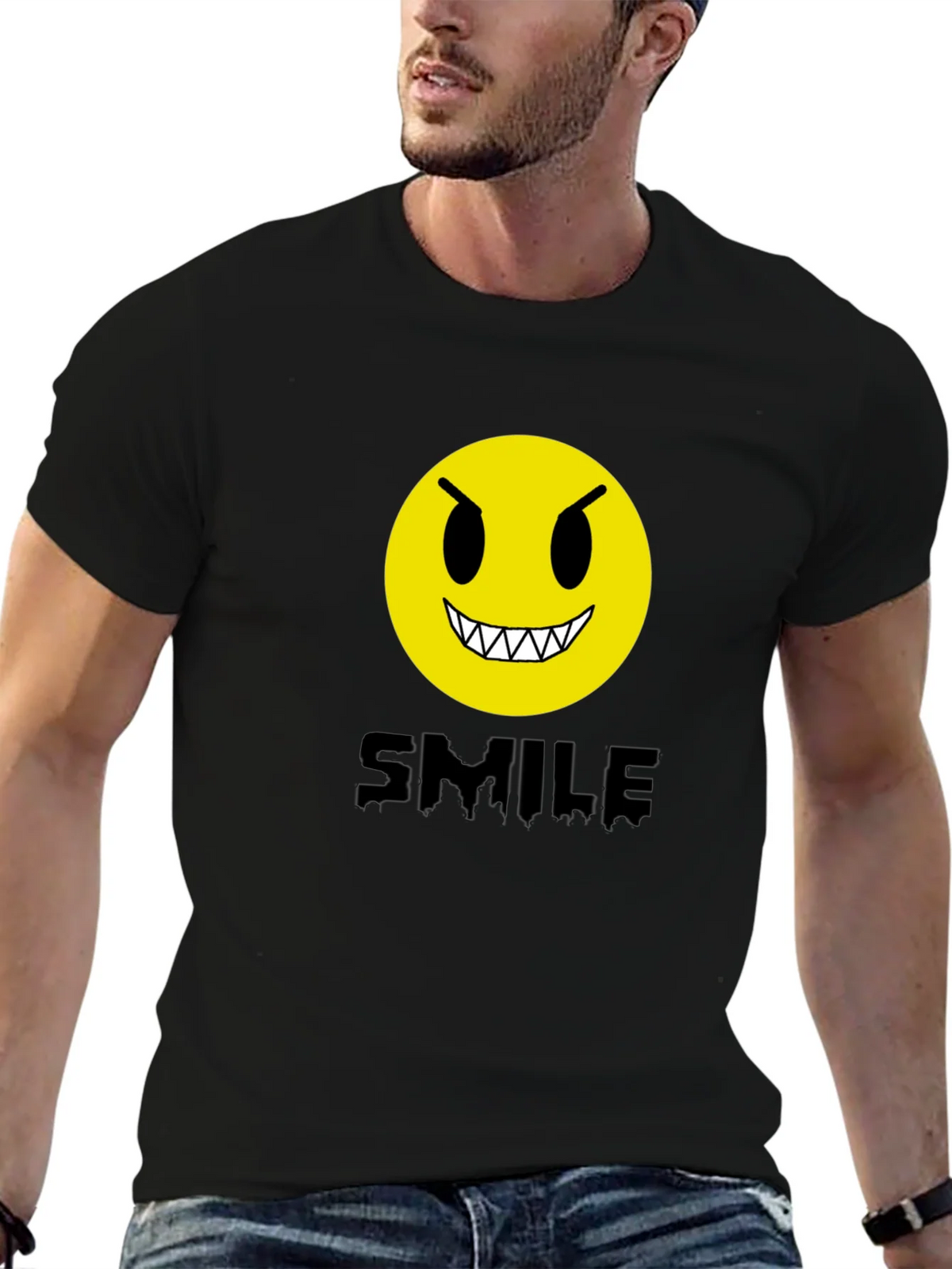 Evil Emoji Graphic Tee - Black Cotton T-Shirt