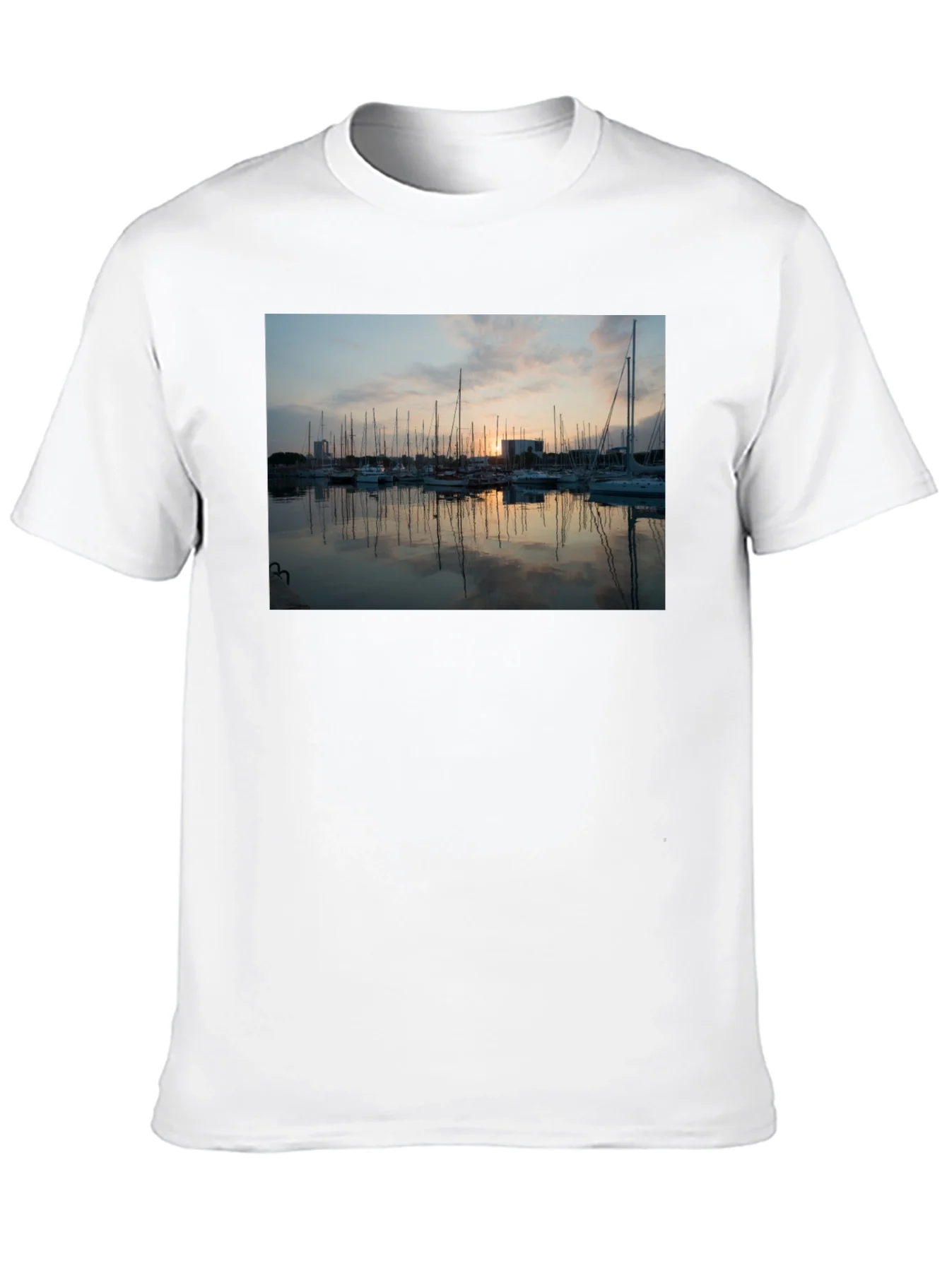 Sunset Marina Graphic Tee - Black Cotton T-Shirt