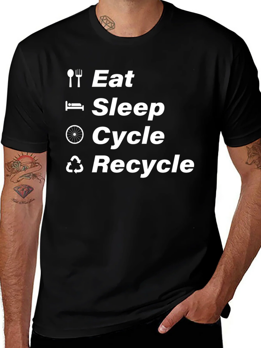 Eat Sleep Cycle Recycle Black T-Shirt