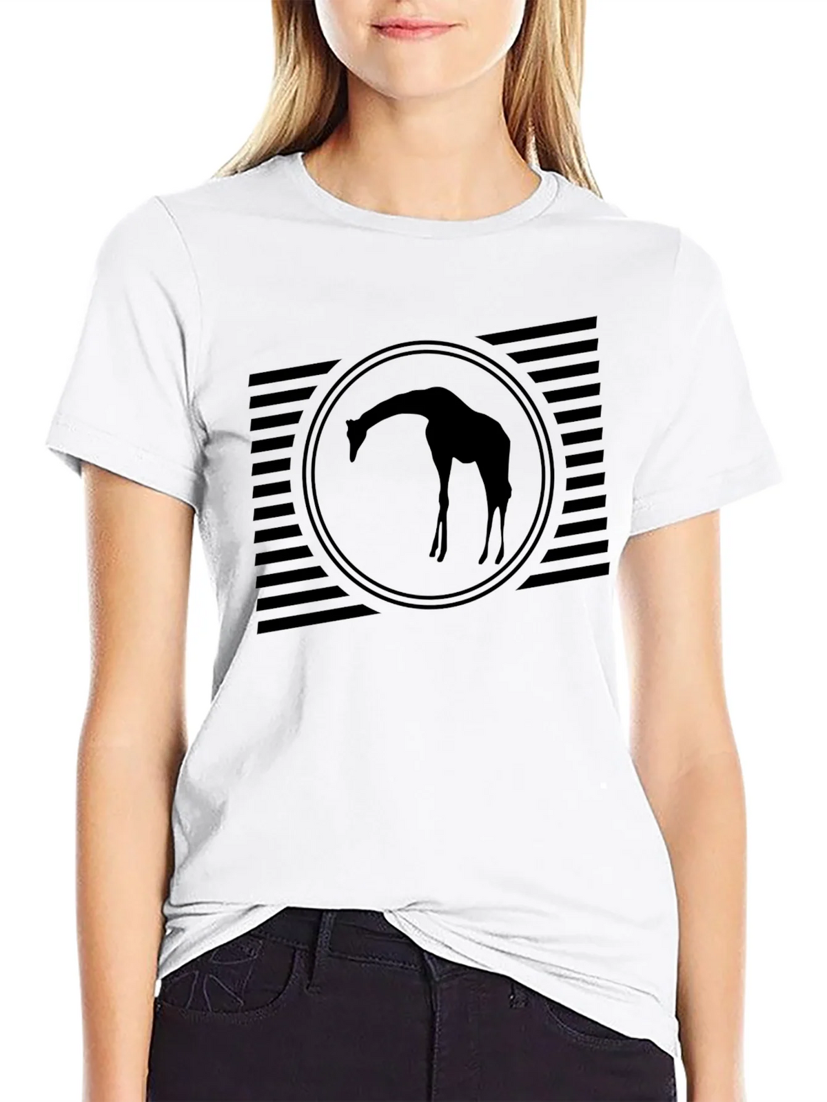 Mens Black Giraffe Silhouette Graphic Tee