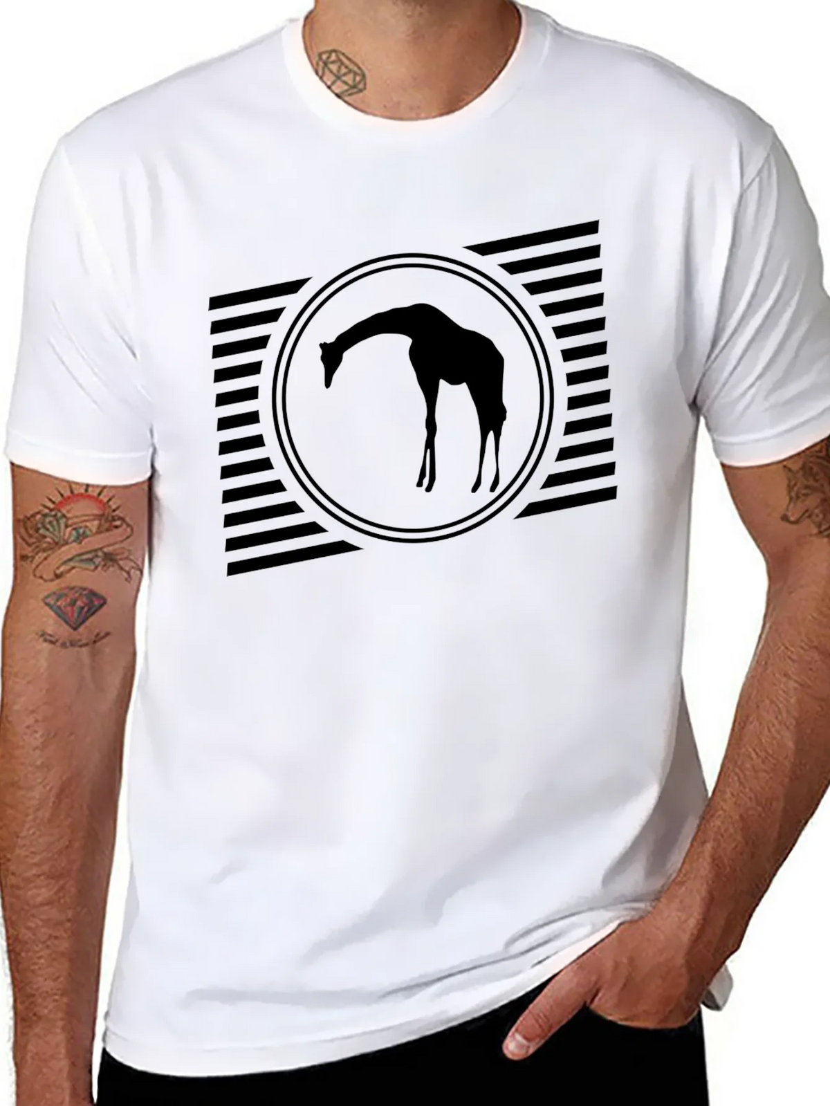 Mens Black Giraffe Silhouette Graphic Tee