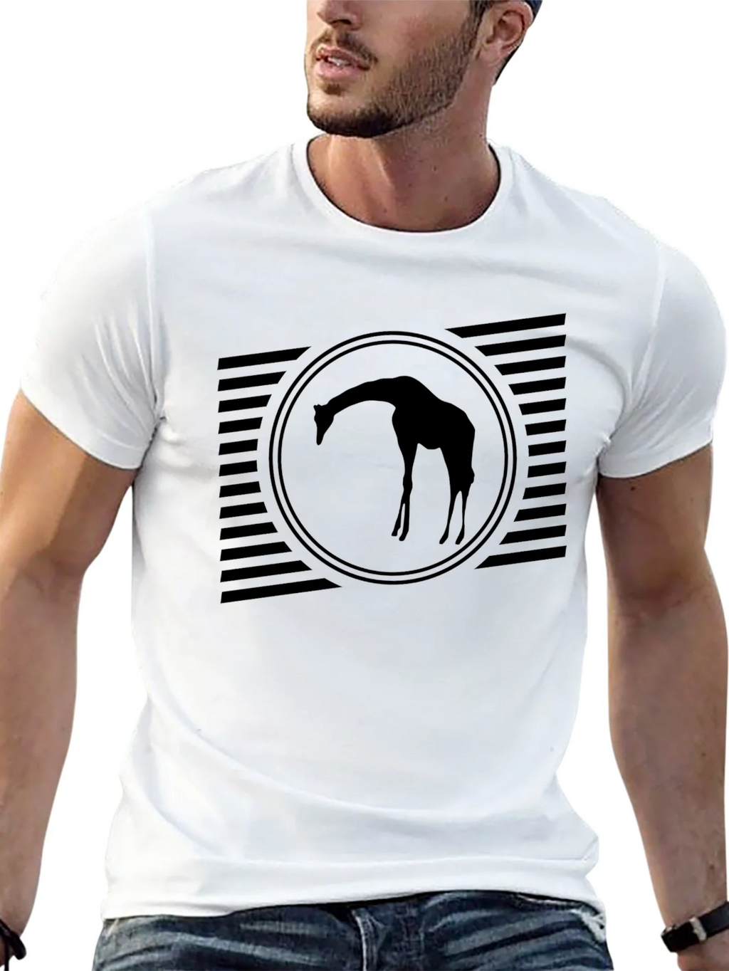 Mens Black Giraffe Silhouette Graphic Tee