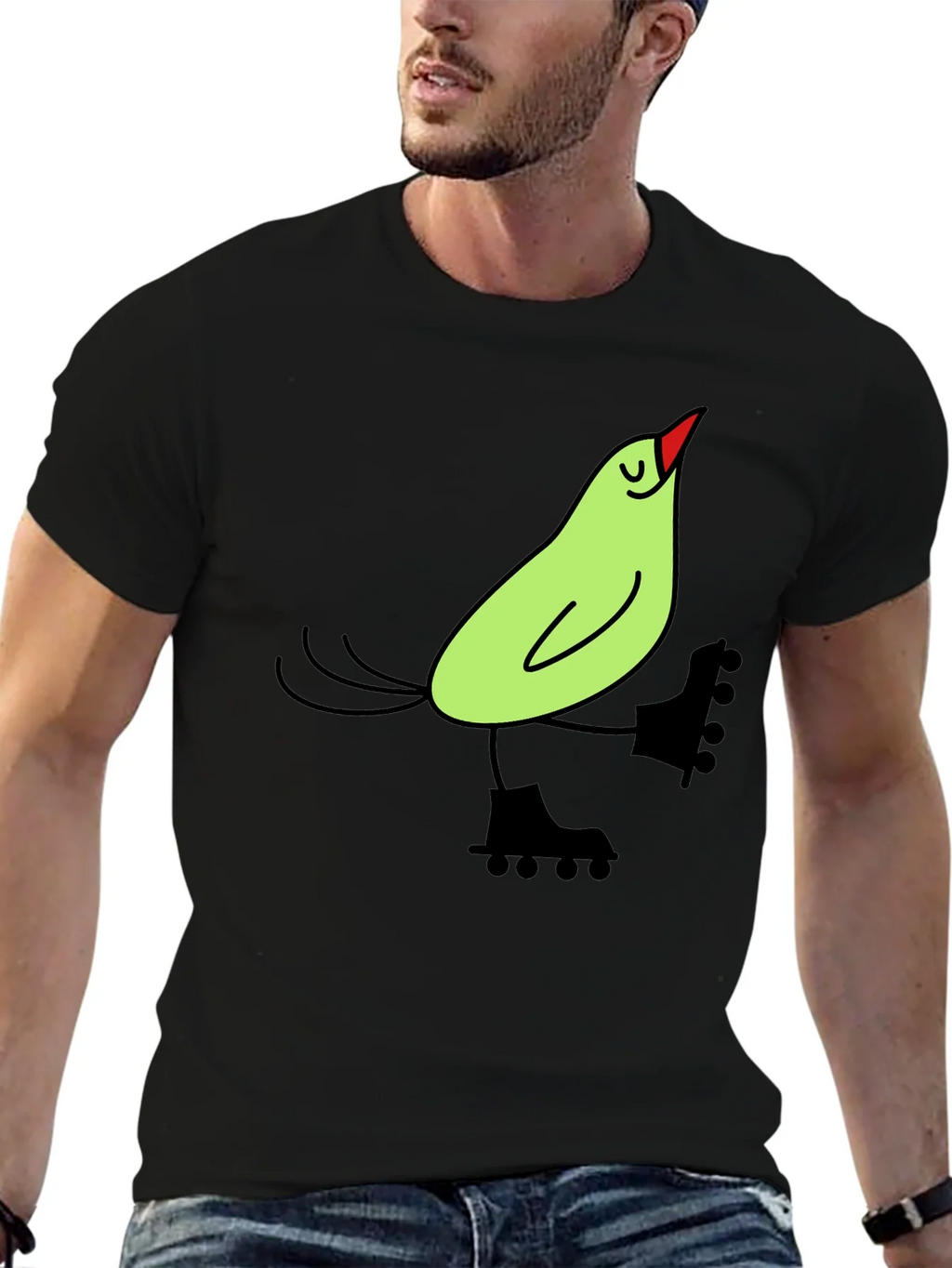 Whimsical Bird on Skates Graphic Tee